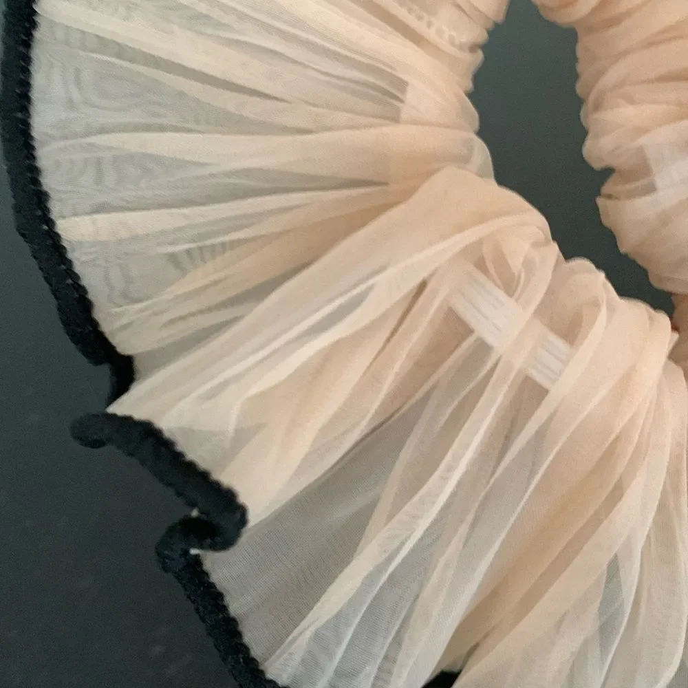 Oversized Organza Scrunchie with Ruffle Edge in Sheer Almond